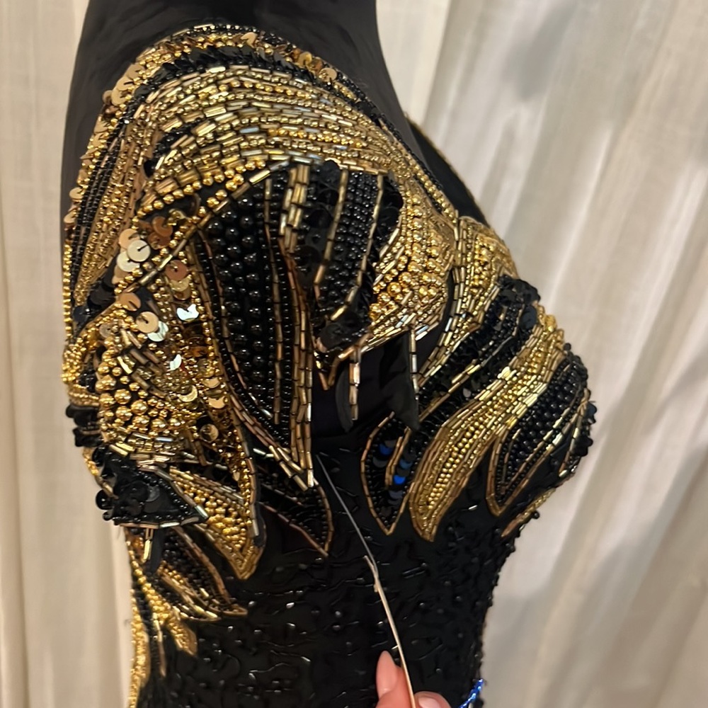 BLACK TIE black & gold beaded formal gown vintage womens dress zipper back NWT 8 - Picture 7 of 17